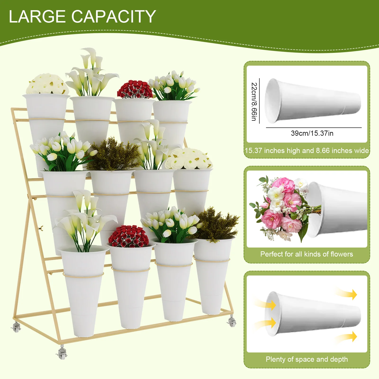 12 PCS Flower Display Stand Buckets White Plastic Tapered Buckets Large Capacity Plant Planter for Home Patio Balcony Garden