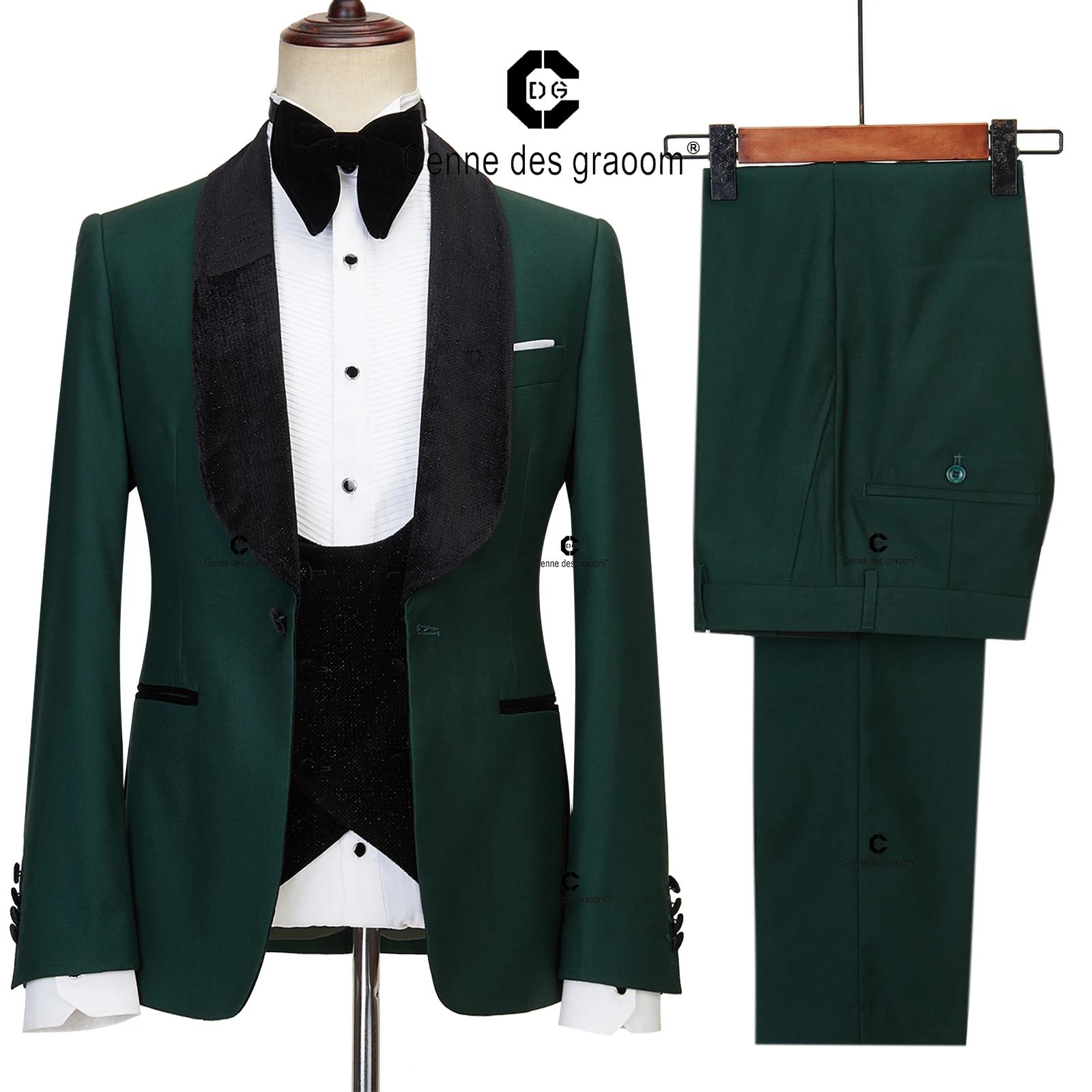 

Cenne Des Graoom New Men Suit Tuxedo 3 Pieces Shawl Lapel Wedding Party Singer Costume Groom On Stage Green Cen