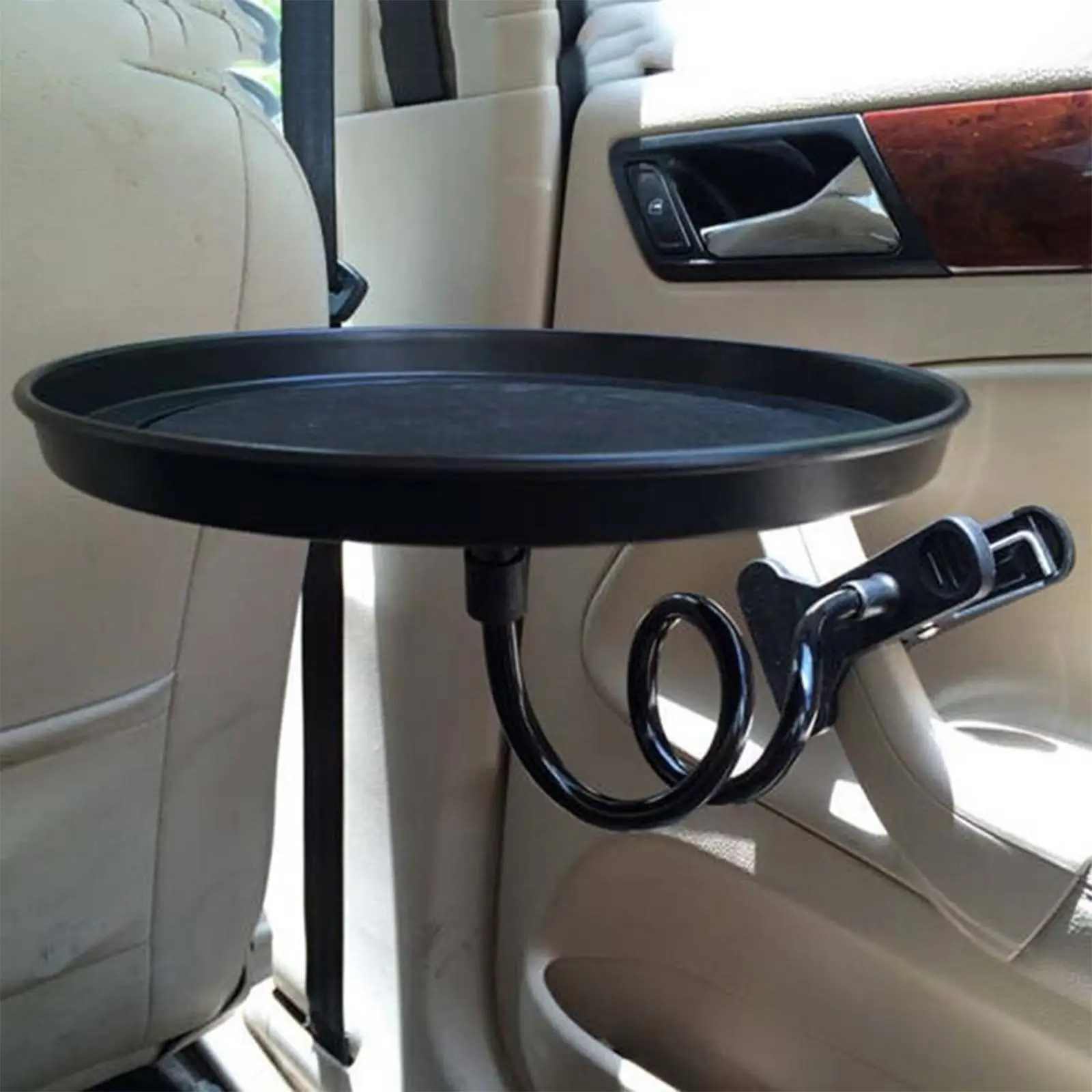 1x Car Food Tray Black Universal Non-Skid Holder W/ Clamp Fit for Snacks Table