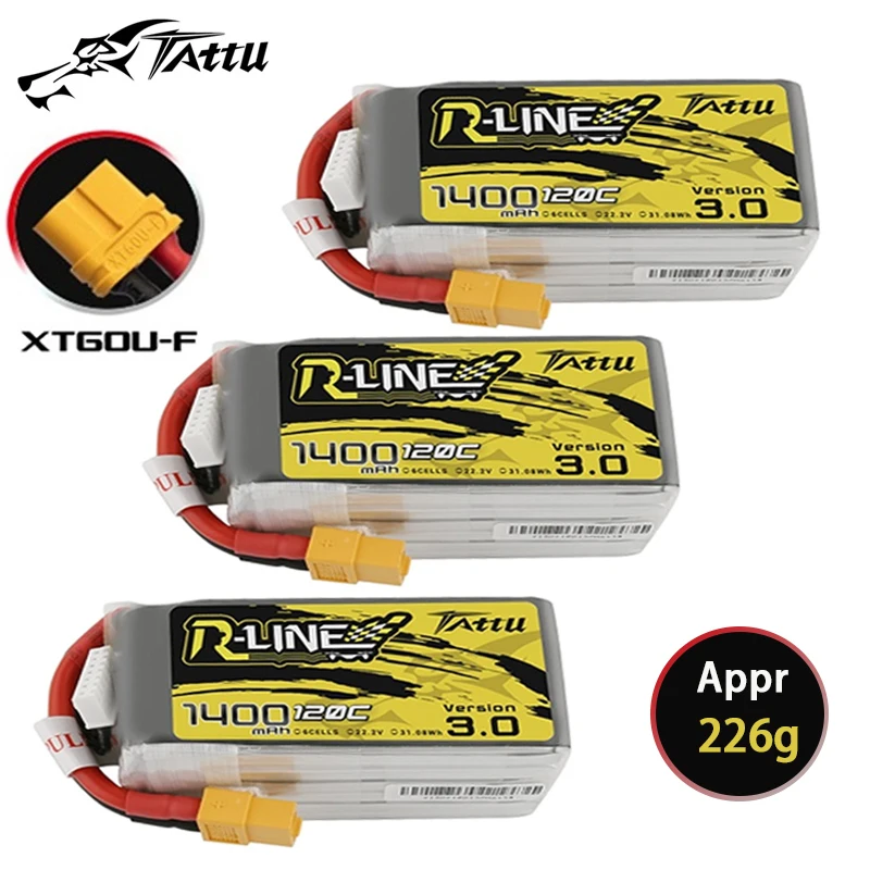 

TATTU R-LINE 3.0 22.2V 1400mAh 120C LiPo Battery For RC Helicopter Quadcopter FPV Racing Drone Parts With XT60 Plug 6S Battery