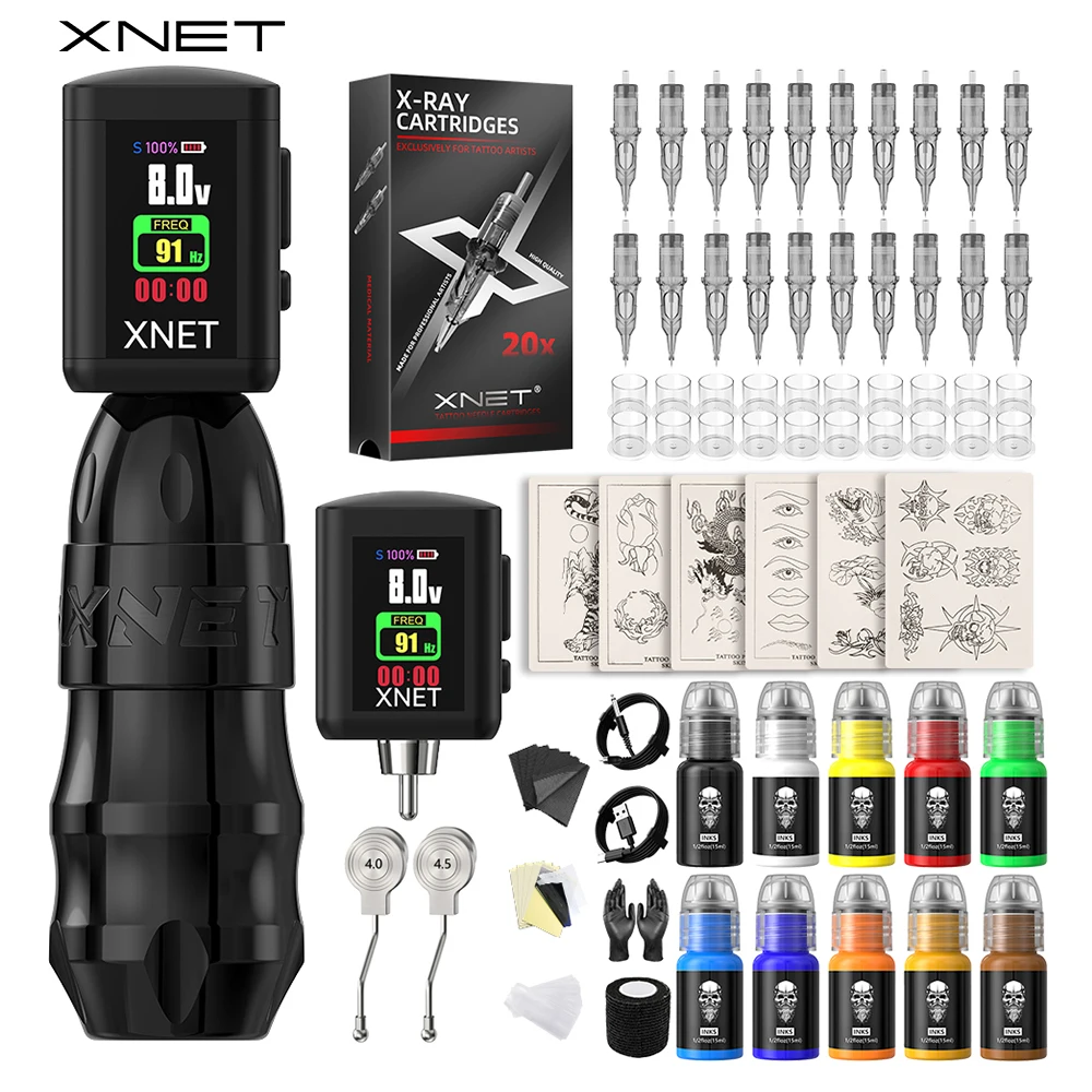 XNET Sita Wireless Tattoo Machine Full Kit Brushless Motor OLED Display ...