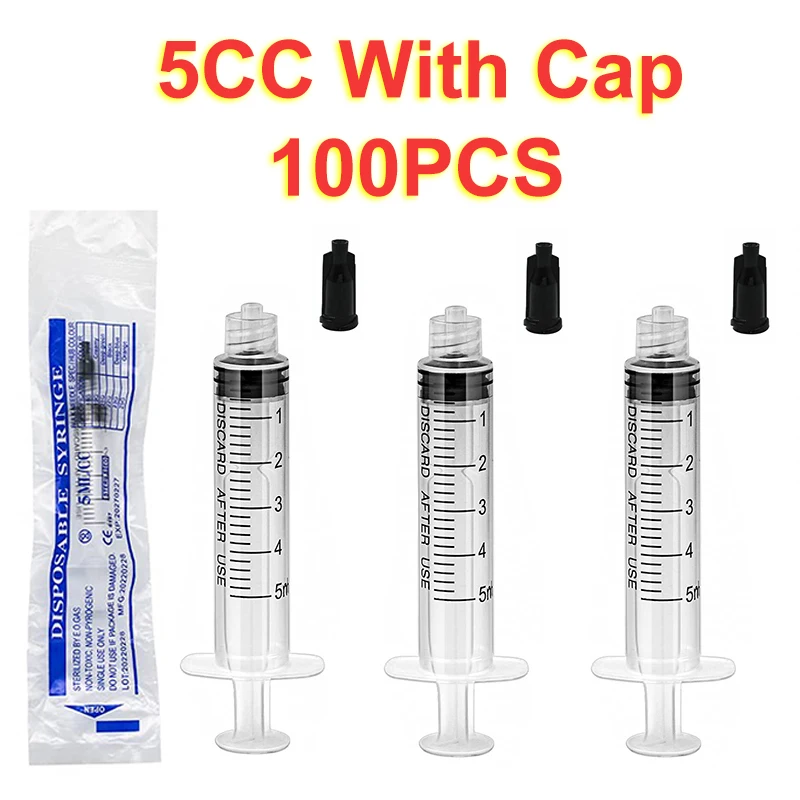 100PCS 5ml Luer ล็อคเข็มฉีดยาหมวกห่อหัวฉีดฆ่าเชื้อสําหรับจ่ายกาวเหลว 1