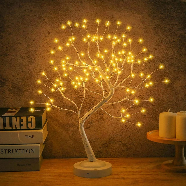 LED Birch Tabletop Bonsai Tree Night Light Mini Christmas Tree Lamp 8Modes  USB/Battery Bedside Room