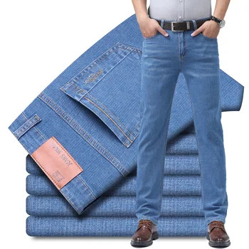 2025 New Light Blue Men's Comfort Soft Jeans Fashion Straight Business Pants Cotton Soft Casual Stretch Denim Trousers 28-40 1