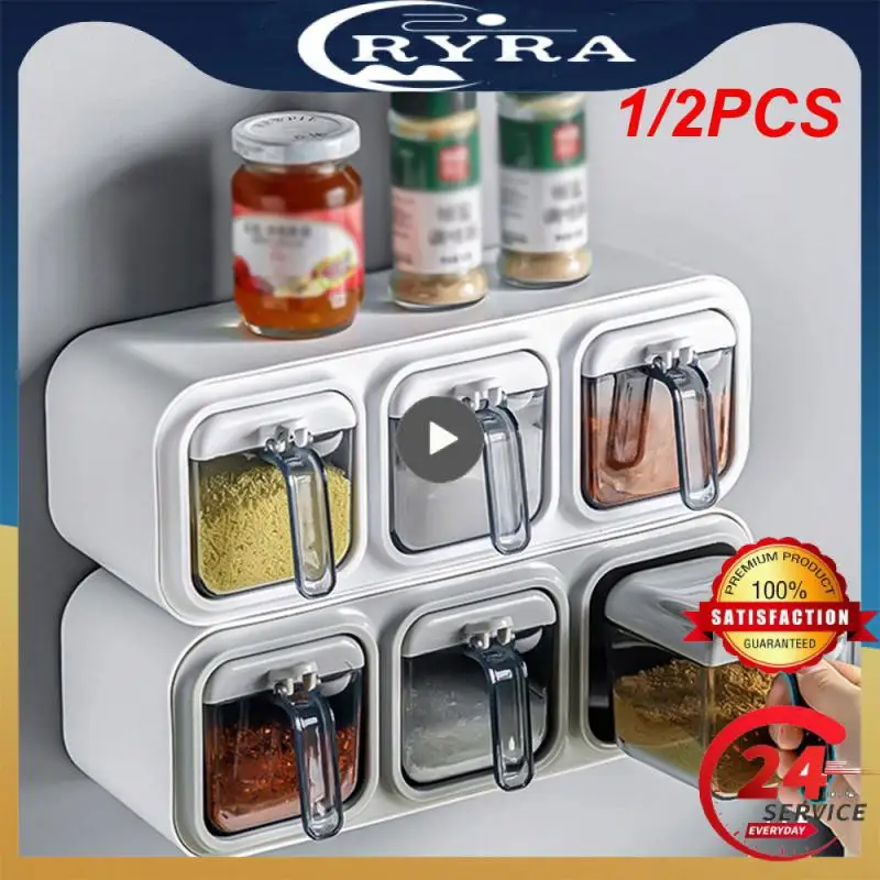 

1/2PCS Functional Salt Bottle Decorative Versatile Storage Box Space-saving Kitchen Supplies Tidy Organizer Spice Box Compact