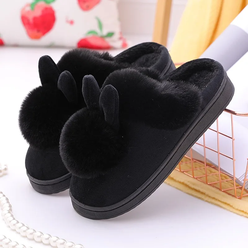 high heel house slippers Luxury Faux Suede Home Women Full Fur Slippers Winter Warm Plush Bedroom Non-Slip Couples Shoes Indoor Ladies Furry Slippers house slippers black House Slippers