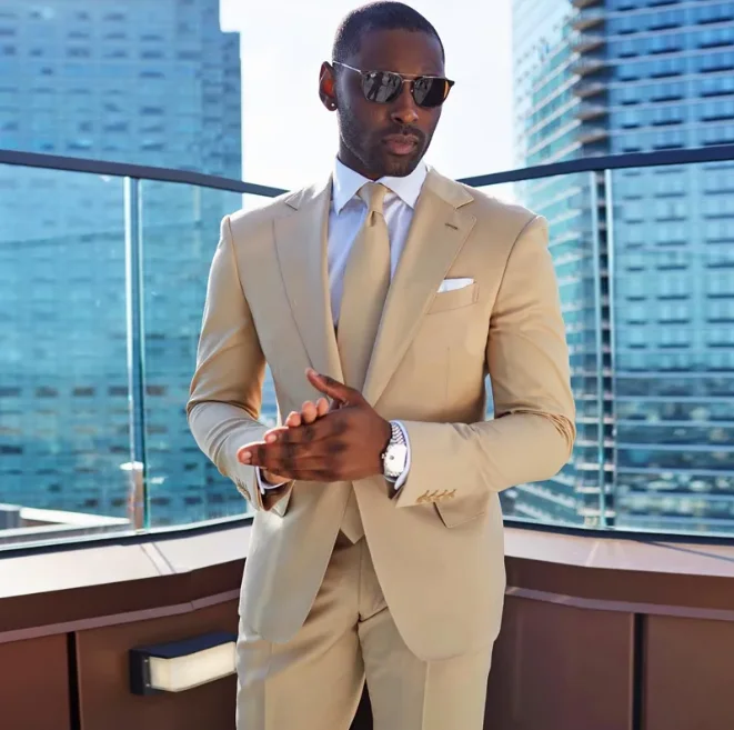 2023 Fashion Beige  One Button Wedding Tuxedos Groom Men  Groomsmen Formal Suits (Jacket+Pants) Costume Homme Terno