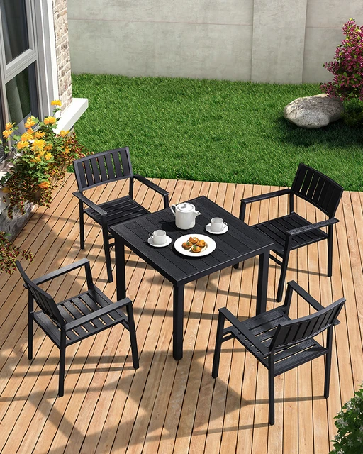Mesas y sillas de madera de plástico para exteriores, combinación de café,  jardín, patio, terraza, sillas informales para exteriores, asientos para  exteriores - AliExpress