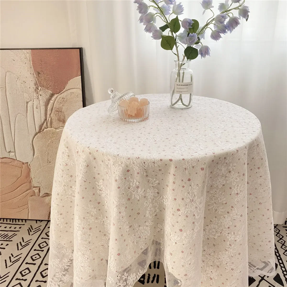 

White lace tablecloth, tea table, gauze, dustproof cover pad