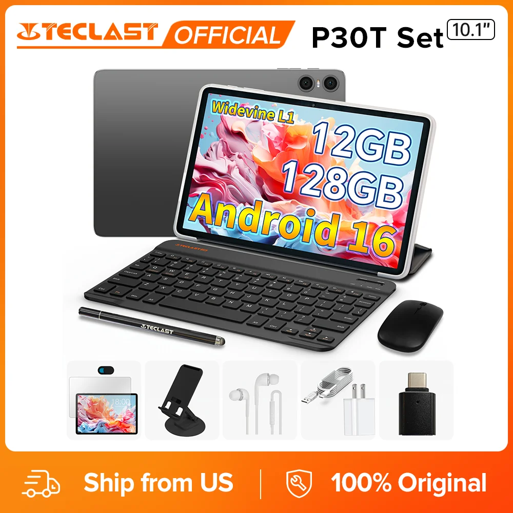 Teclast P30T Set 10.1" 120Hz Android 16 Tablet T7200 8-core Max. 12GB RAM 128GB ROM Keyboard/Case/Mouse/Stylus/Headphone/Stand 1
