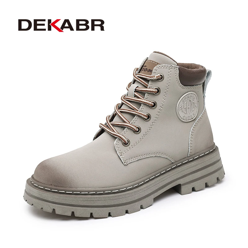

DEKABR Men Boots New Genuine Leather Fashion Boots Youth Wear-Resistant Comfortable Casual Outdoor Autumn Winter Boots Men