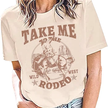 Cowboy Rodeo Graphic Printed Women Vintage Country Music Funny Western T-shirts Female Retro Casual Short Sleeve TShirt Clothing 1