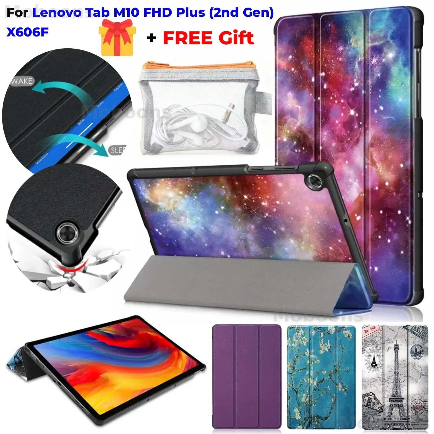 Premium PU Leather Folding Stand Tablet Cover, Sleep/Wake Function,
