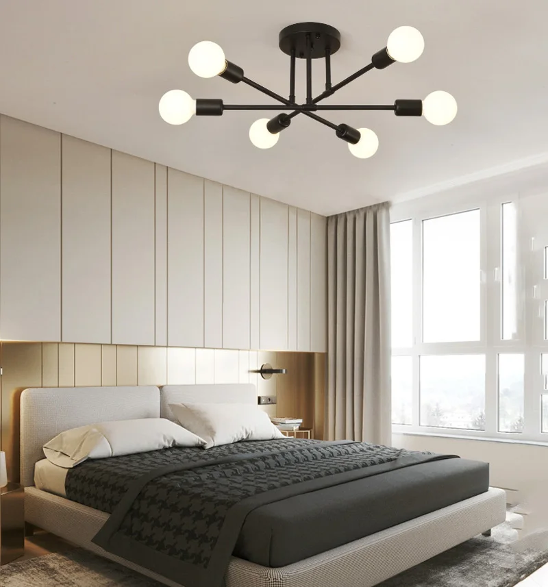Modern Minimalist Nordic Semi Embedded Ceiling Chandelier Antique Gold Black White Colour Home Decoration Lamp Led Chandelier Ceiling Chandelier