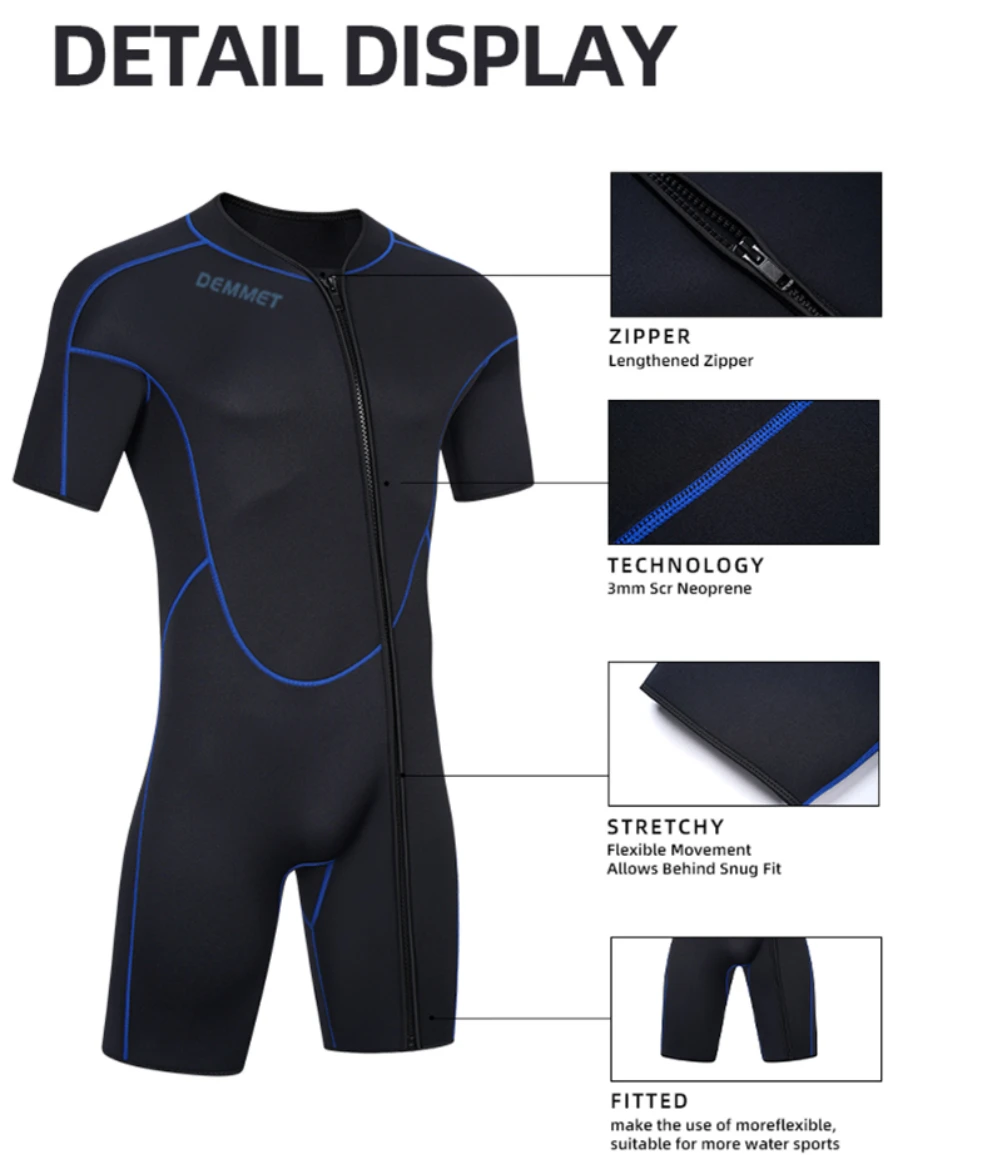 Wetsuit Men's Style 3mm Neoprene One-piece Short Sleeves Swimsuit Warm Sun Protection Snorkeling Outdoor Surf Wet Type Suit