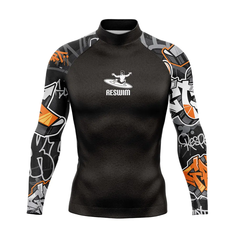 New Men's Surfing Diving Swimsuit Funny Rash Guard Long Sleeve Tight Swimming T-shirt Beach UV Protection Swimwear GYM Rashguard 2