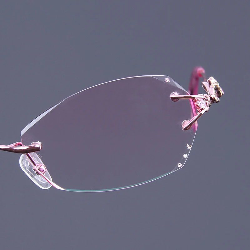 Rimless Women Reading Eyeglasses prescription glasses Titanium Diamond Decoration Clear Lenses Custom CYL Reader Female Presbyopia Glasses