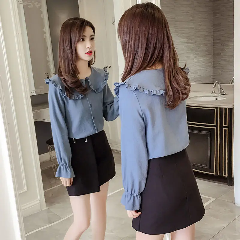 Shirt Women's Design Sense Niche Spring and Autumn 2021 New Shirt Korean Fashion Temperament Western Style Col Claudine Top