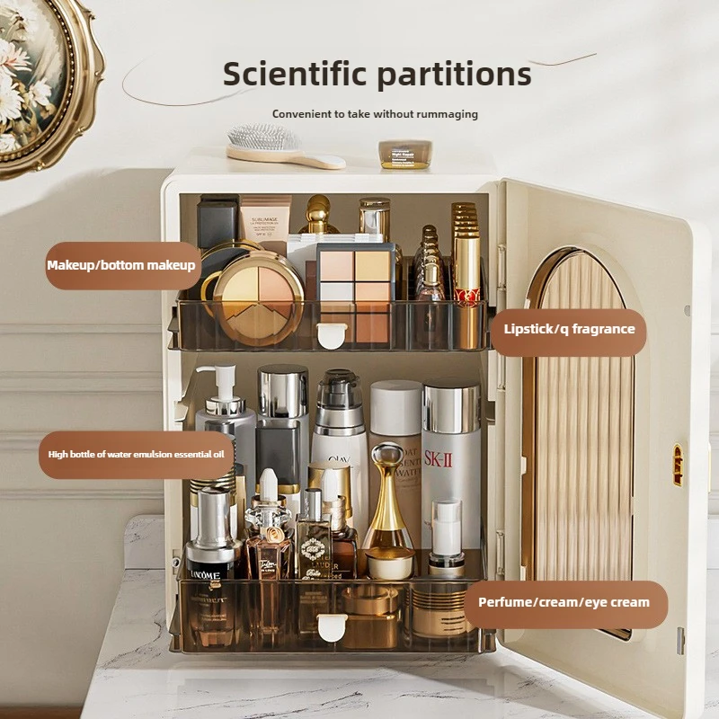 Plastic Makeup Organizer Dustproof Desktop Storage Box Adjustable