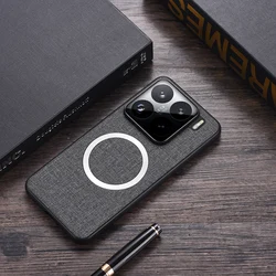 Magnetic TPU + PC Anti-Slip Ultra Thin Woven Textile Pattern Phone Case for Xiaomi 15 Pro (Grey)