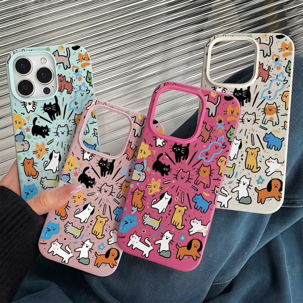 Leather Silicone Graffiti Pet-Themed Shockproof Phone Case