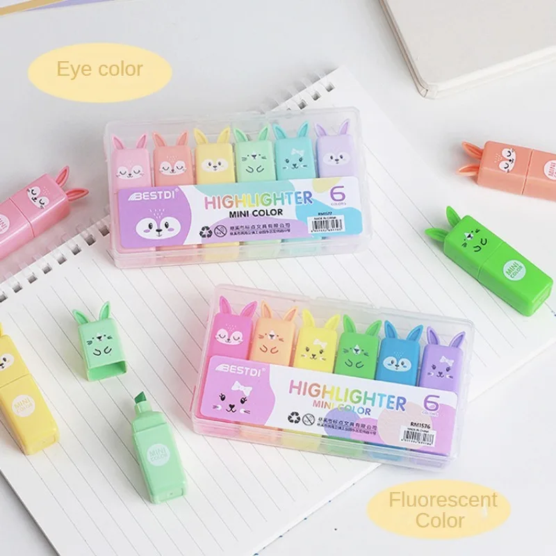 6PCs Mini Rabbit Creative Fluorescent Pen Creative Color Marking Pen Macaron Color Hand Account Mark highlighters markers highlighter pen,marker pen,highlighter marker,art marker