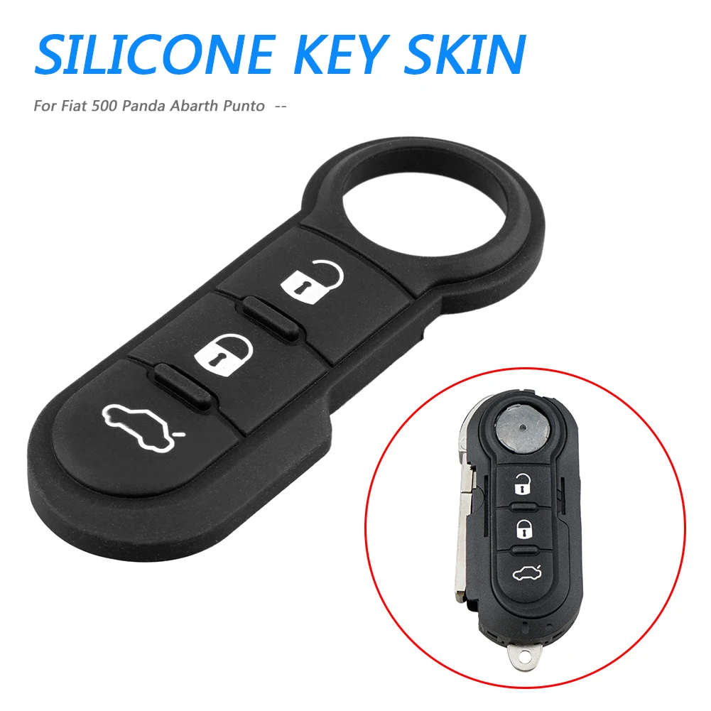 3 Button Flip Remote Key Skin Silicone Fob Flip Key Remote Remote Car Key Case Cover for Fiat 500 Panda Abarth Punto Replacement