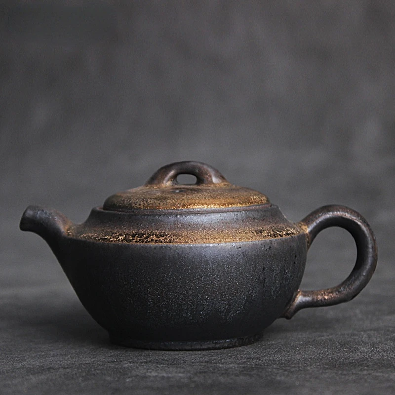 Japanese-style Kiln Blackened Gold Teapot Jingdezhen Handmade Rough Pottery Personality Teapot Retro Style Tea Sets Tea Kettle