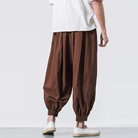 Men's Fashion Cotton Linen Casual Solid Colors Loose Trousers Breathable Japanese Style Elastic Waist Harem Pants Plus Size#g3 - Image 5
