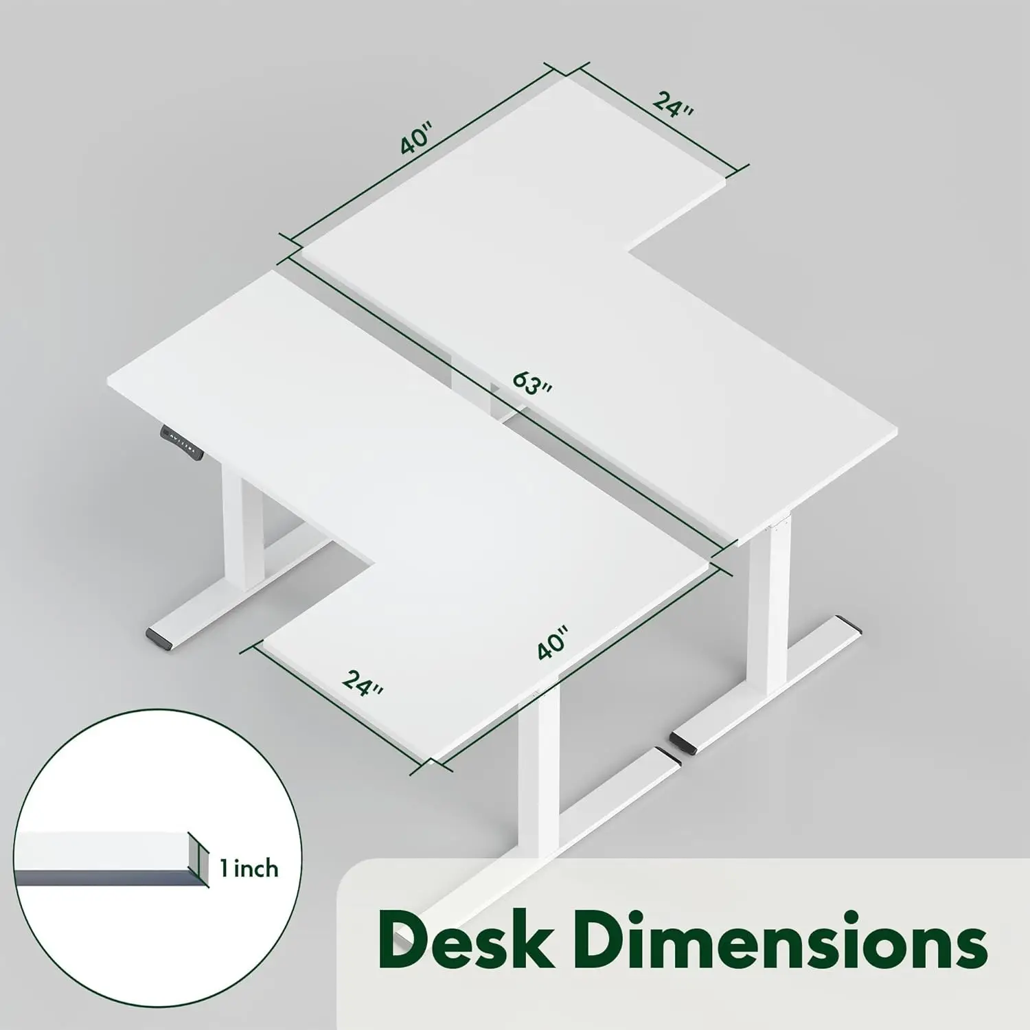 63-Inch Large Dual Motor L-Shaped Electric Height Adjustable Standing Desk-Reversible Panel-White Top/White Frame