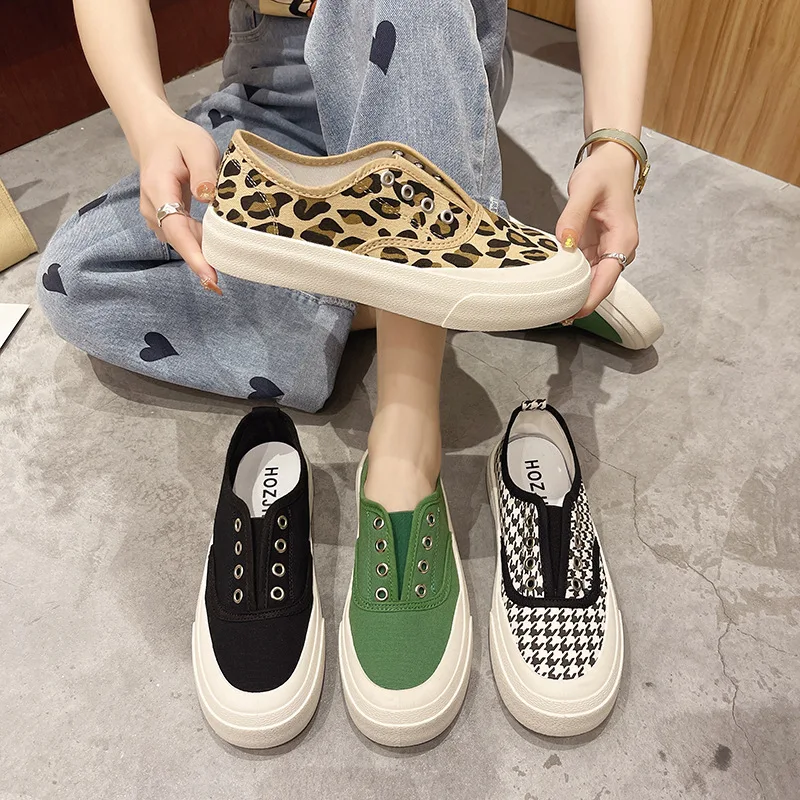 

Maogu Canvas Sports Slip-on Shoes Women New Comfortable Fashion Sneakers Leopard Woman Vulcanized Flat Casual Loafers Ladies 40