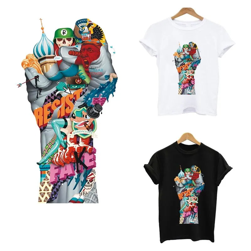 

Free Shipping Hand Of Strength Heat Transfers Applications T-Shirt Stickers Iron On For Clothing Thermoadhesive Fusible Patches
