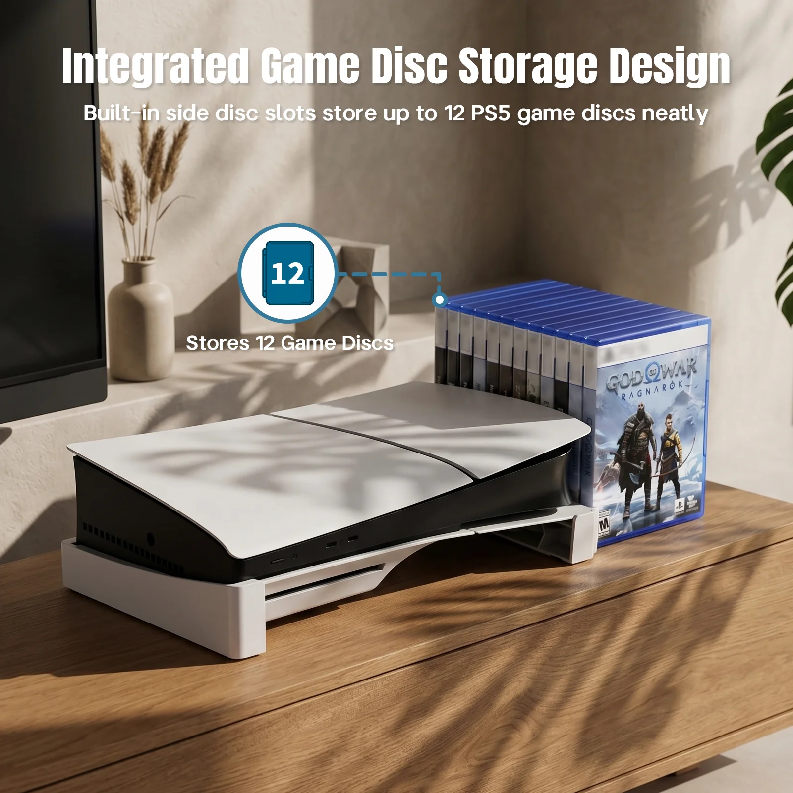 Deluxe Horizontal Stand for Gaming Console with 12-Disc Storage