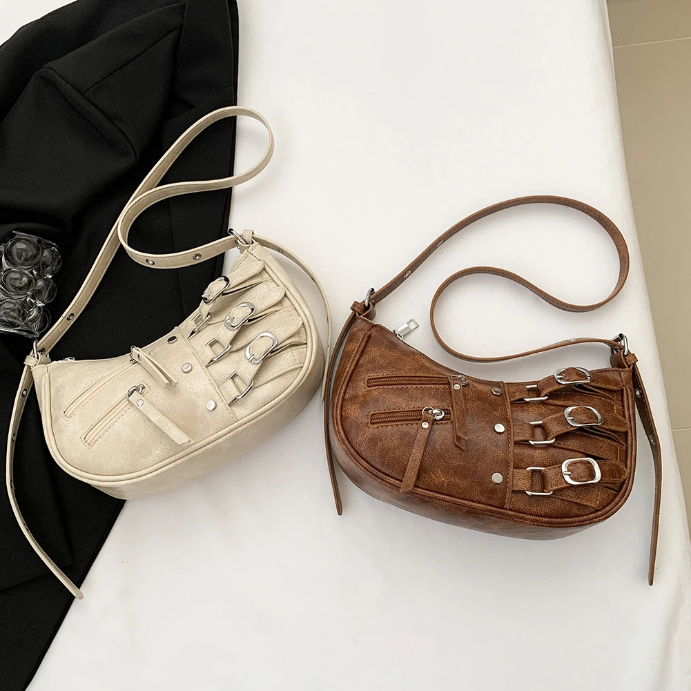 Y2K Borsa hobo retrò a mezzaluna di alta qualità con tracolla vintage da donna di grande capacità a mezzaluna solida casual sotto le ascelle_voghion.com