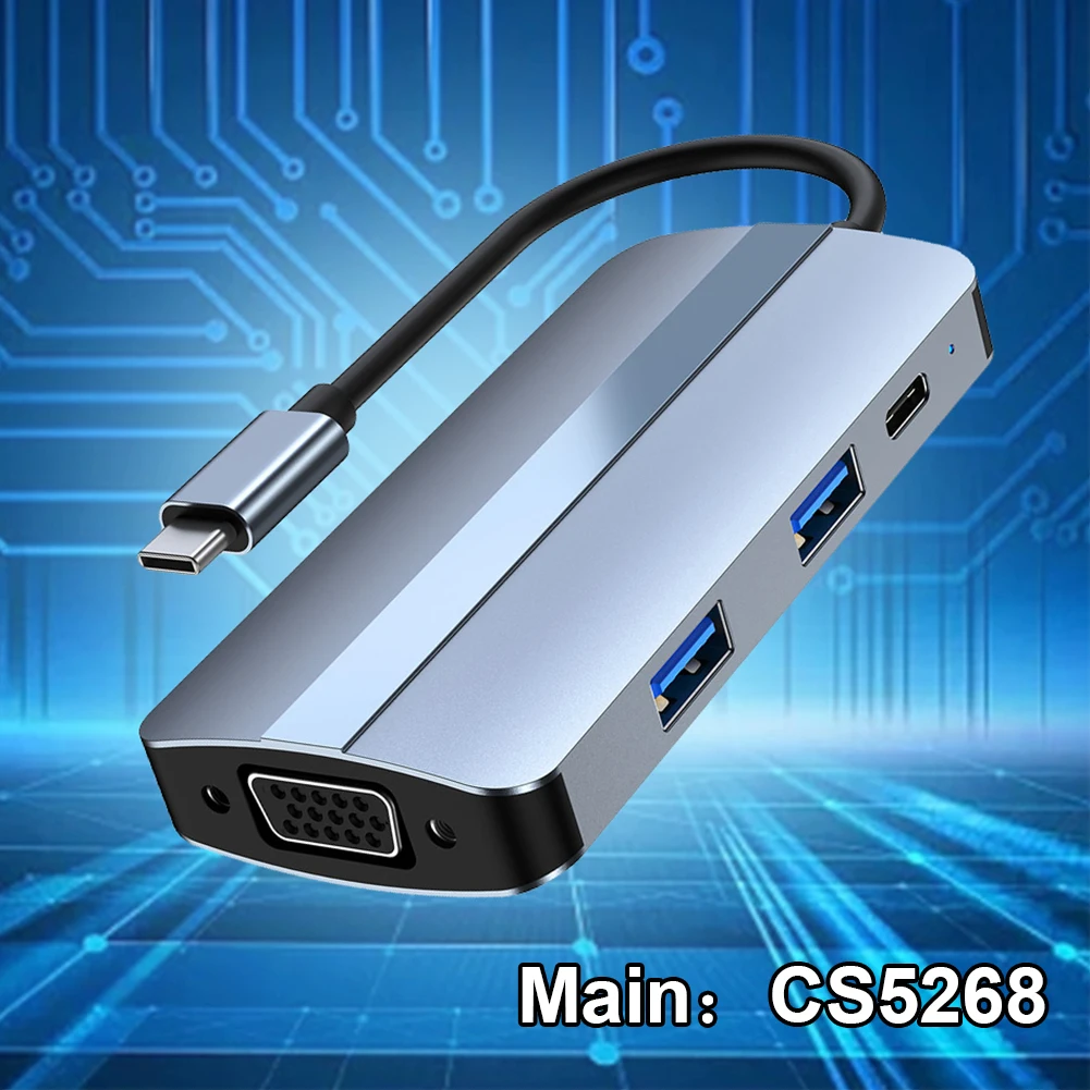 노트북용 C타입 USB 허브, USB 3.0, 2.0, 5Gbps, USB C 도크 스테이션 스플리터, PD 100W, 1080P, VGA, 4K HDMI 호환 포트, 7 in 1