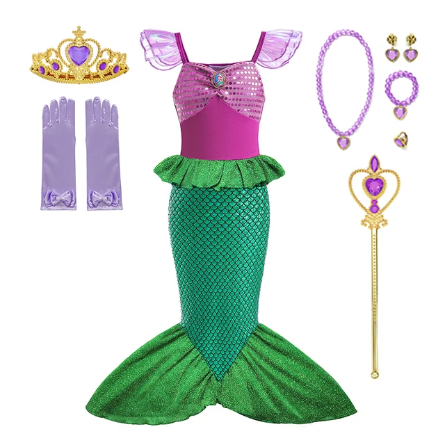 thumbnail image 1 of Disney-vestido de princesa Jasmine para niña, disfraz de Aladdín, lámpara de sirena, Elena, Moana, fiesta de cumpleaños, Carnaval, 1 of 5