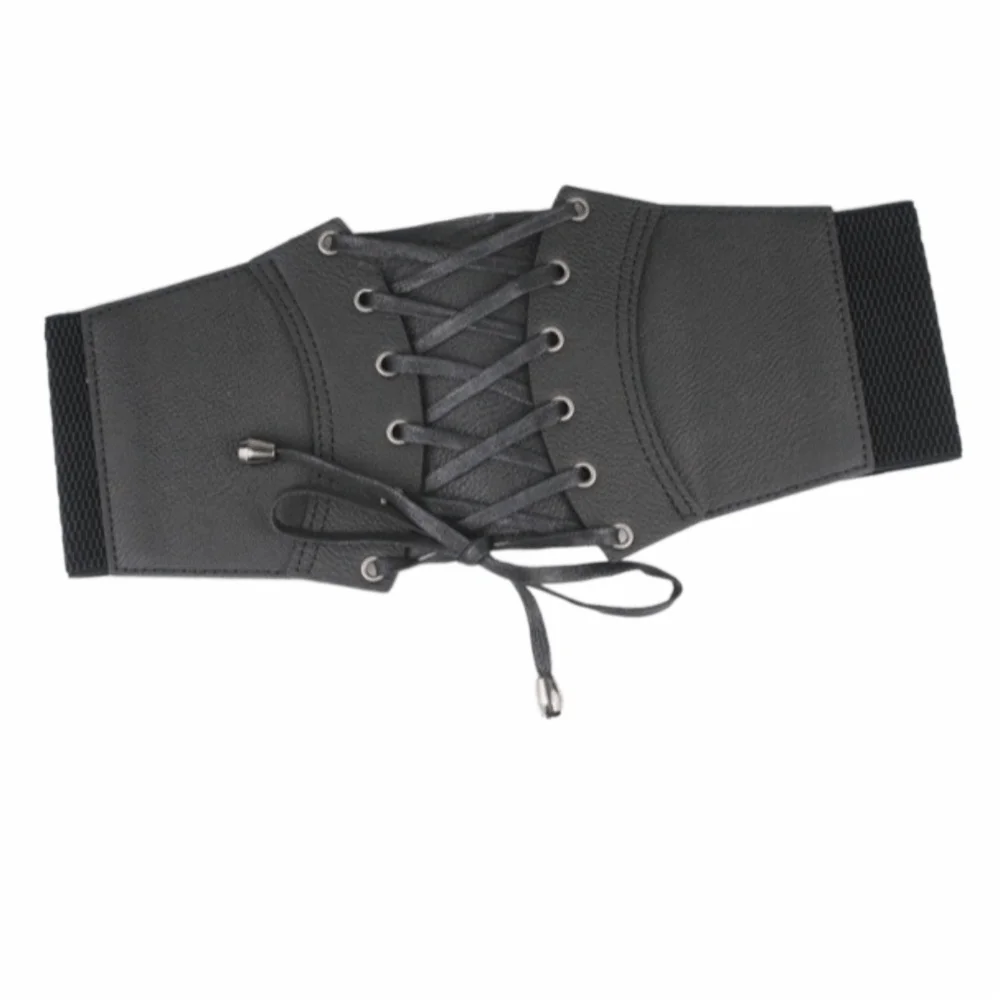Gothic Spicy Girl PU Leder Korsett Einfarbig Elastischen Breiten Gürtel Abnehmen Bund Western Cowboy Gürtel Damen – Detail 7