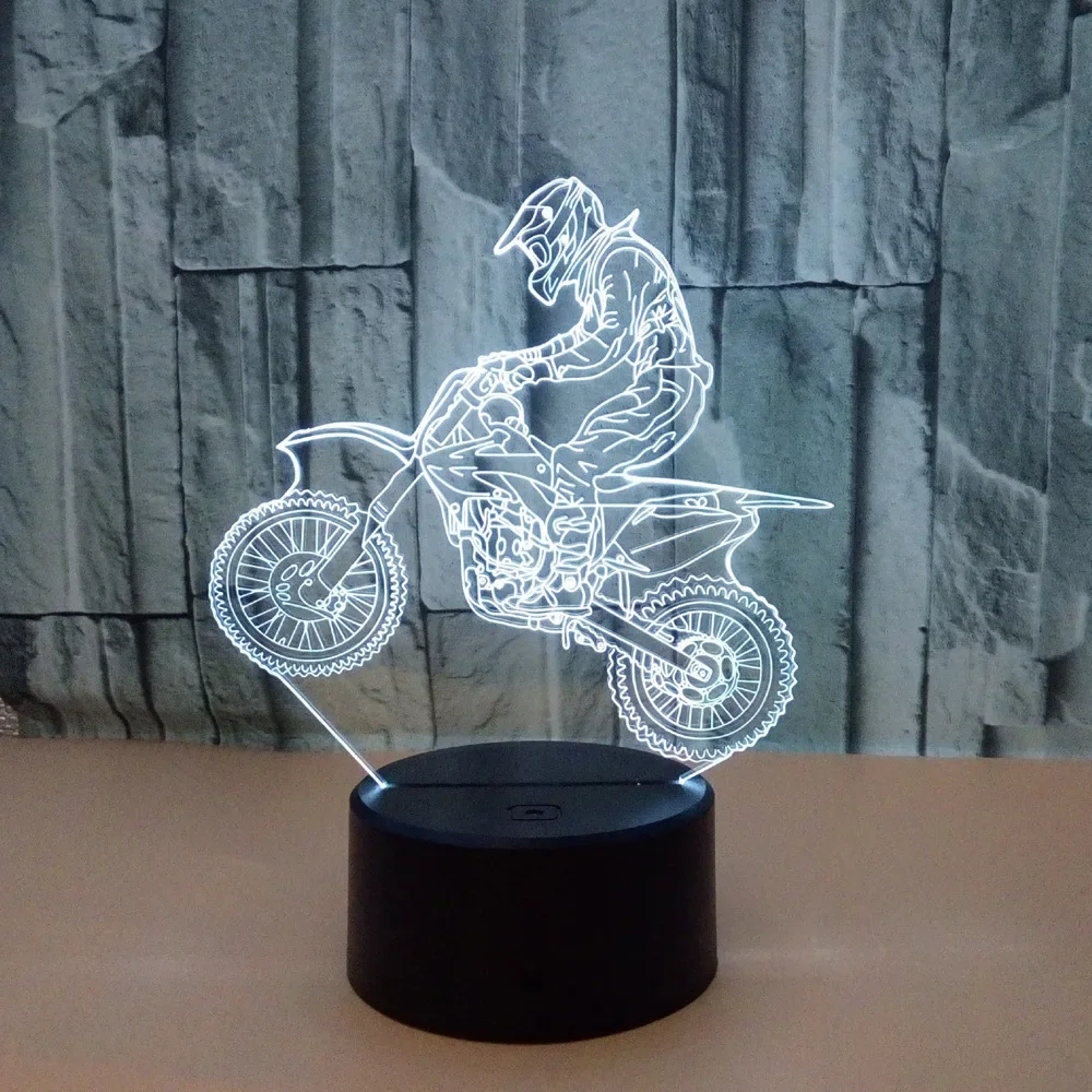 Nighdn Acrylic LED 3D Illusion Lamp Motorcycle Rider Night Light for Kids Bedroom Decoration Birthday Christmas Gift for Boys