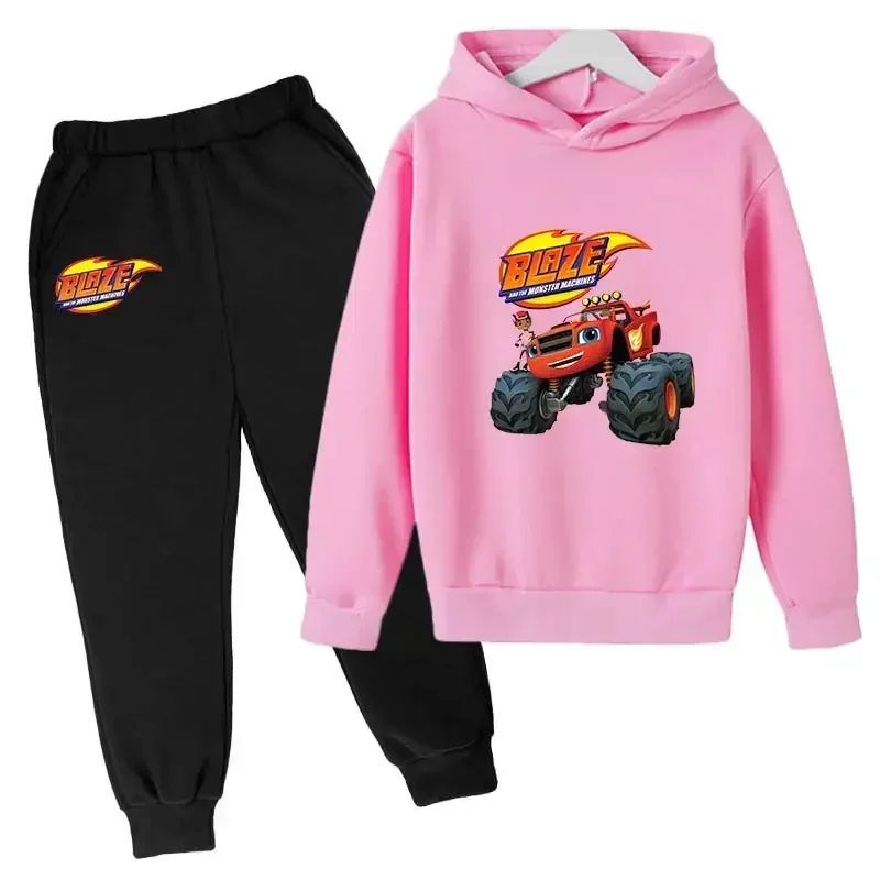 Children Boys Hoodies Set Girls Cartoon Hooded Hoodies +Long Pants 2PCS Suit Kids Outfits Blaze and The Monster Machines Clothes 3