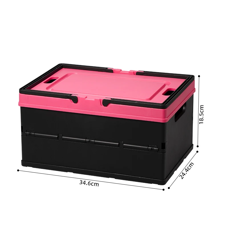 

New Style Black Pink Fashion PP Material Folding Storage Box Sundries Food Container Picnic Storage Basket with Handle and Lid