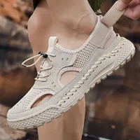 Sandales creuses en cuir faites à la main pour hommes, casquette Parker, chaussures de plage en maille, sports de plein air, loisirs, marée d'été, nouveau style, 2024 6