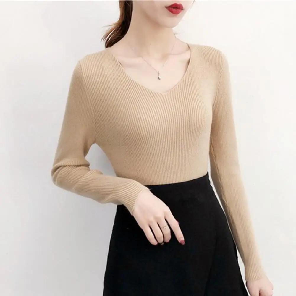 

Casual V-neck Shirt Women's V-neck Ribbed Base Layer Shirt Soft Stretch Long Sleeve Thermal Undershirt for Fall Winter Slim Fit