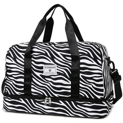 Chic & Sturdy Women's Animal Print Travel Tote - Large Capacity Gym & Overnight Bag (Zebra Black)