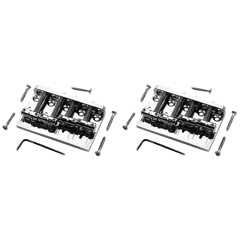 2X 4 String Hardtail Bass Guitar Bridge Per Fender Precision Jazz Bass Pb Jb Style Bass, Chrome