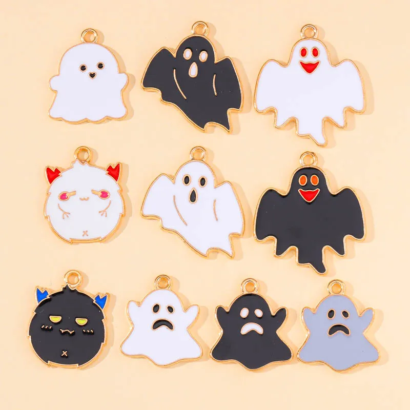 

20Pcs/Set Cartoon Funny Ghost Devil Bat Pattern Enamel Alloy Charm Golden Enamel Halloween Pendant DIY Jewelry Making Accessorie