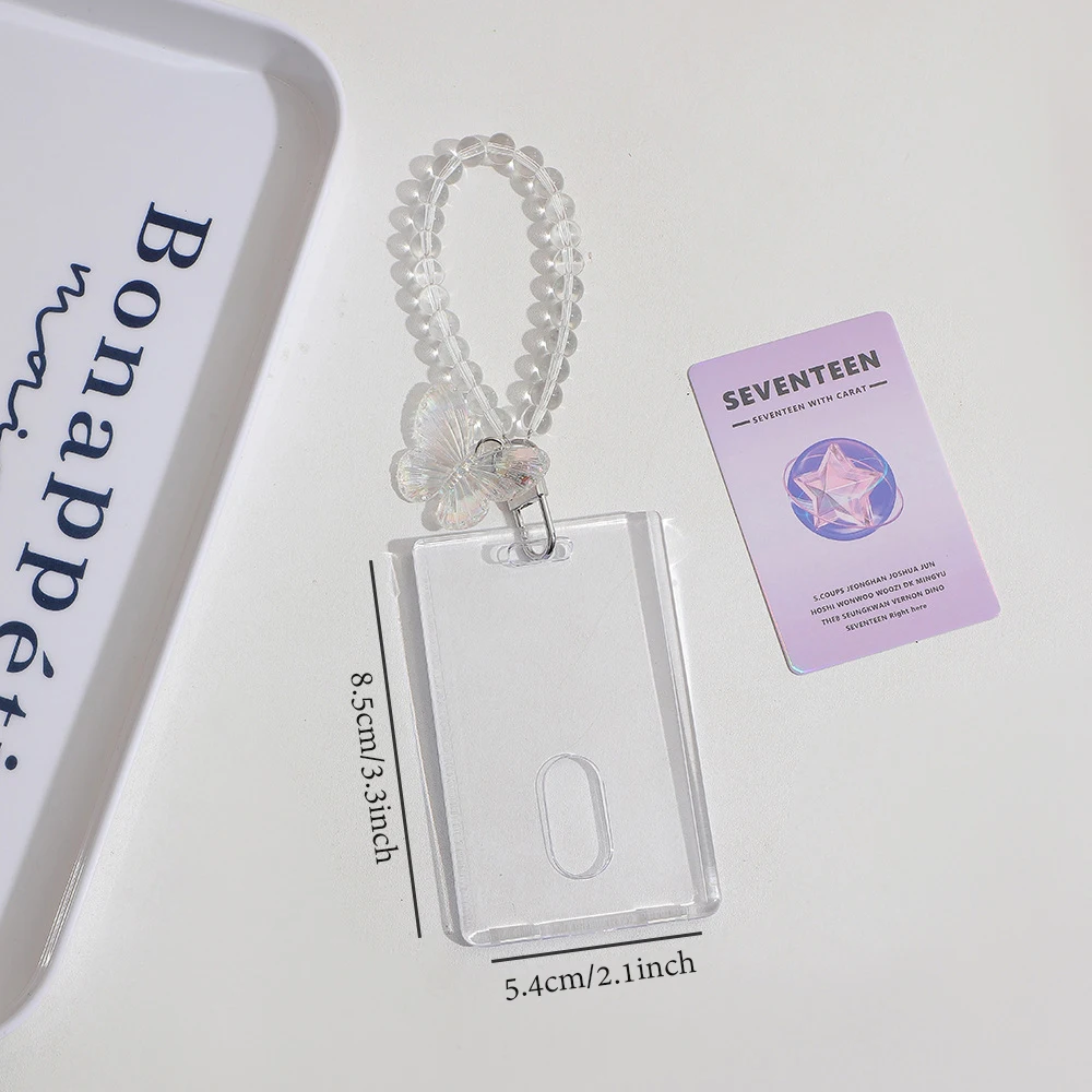 1Style 1Pcs/pack Crystal Butterfly Keychain Slipcover Transparent Acrylic Card Holder Double Side Small Card Bus Card ID Card 6