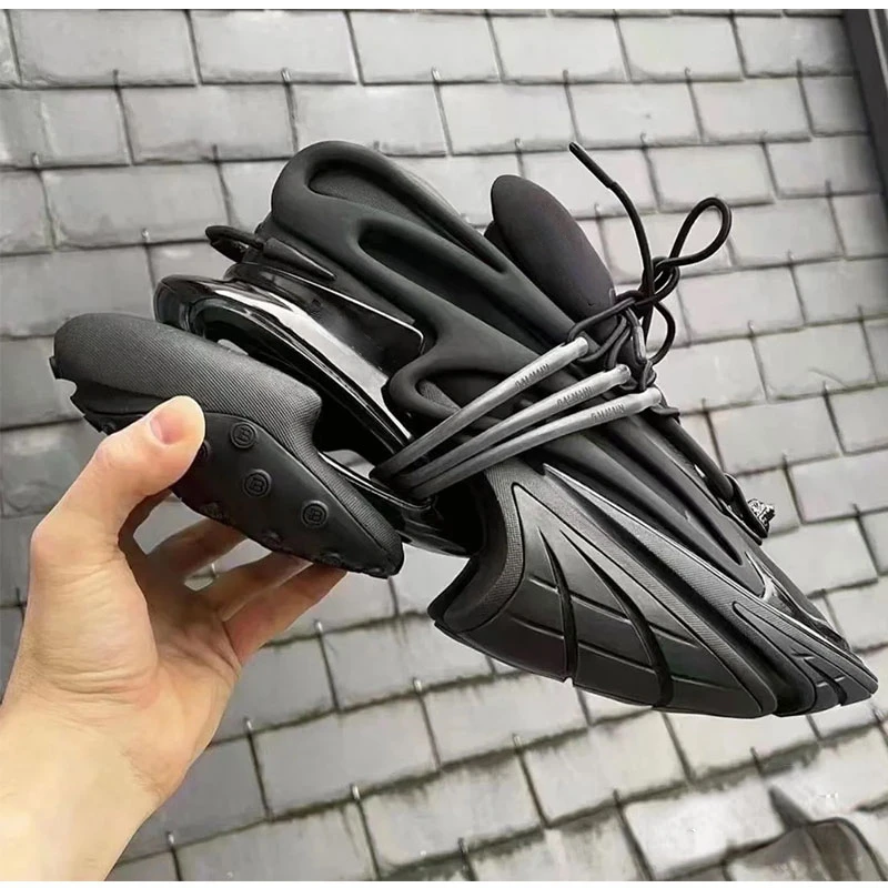 

Solid color pointed toe hollow thick bottom men's sneakers air cushion elastic shoes spaceship daddy shoes ladies sneakers
