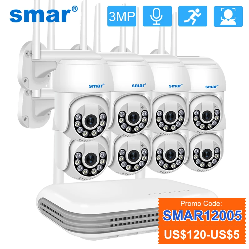 Беспроводная система видеонаблюдения Smar H.265 3 Мп HD двухстороннее аудио