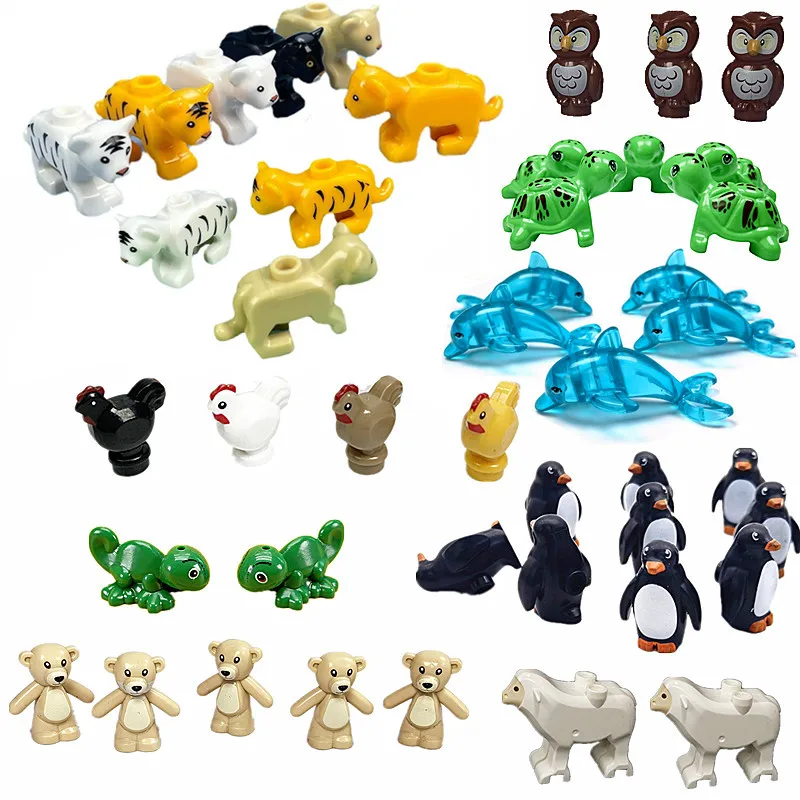 Moc City Animals Zoo Parts Building Blocks Leopard Owl Tiger Bear Friends Pets Farm Sea Turtle Mini Bricks Accessori Set Di Giocattoli