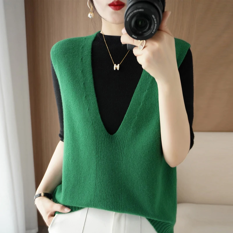 Spring And Summer Cashmere Knitted Vest Women's V-Neck Sleeveless